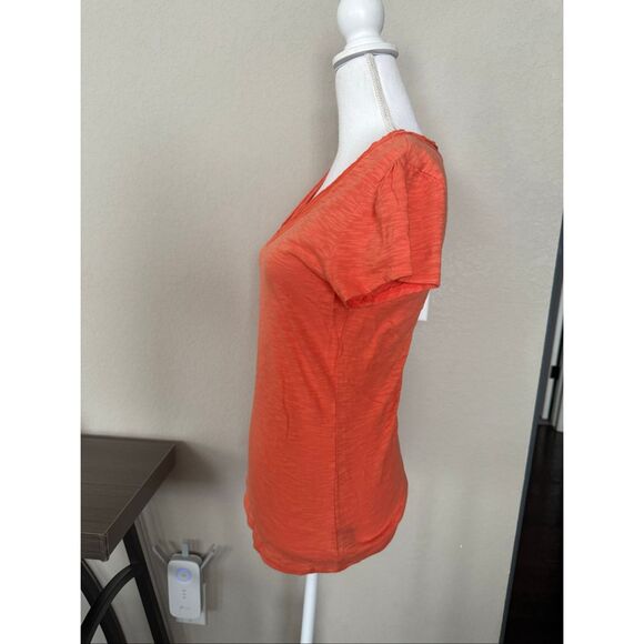NWT INC Gauze Sheer Orange V Neck Short Sleeve Medium - Picture 2 of 7